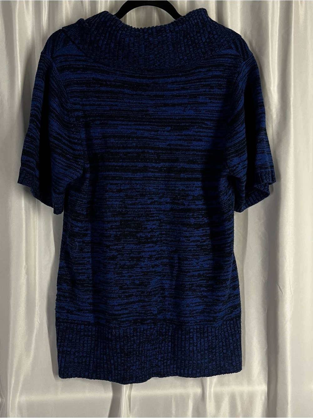 Navy Short-Sleeve Cowl Neck Sweater with Button Detail - Picture 2 of 2